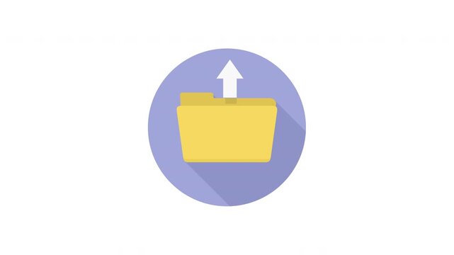 Animated folder icon with upload arrow on purple circular background
