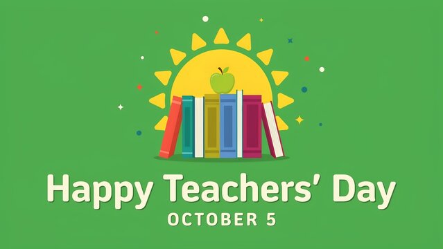 Happy teachers day colorful illustration with books and sun