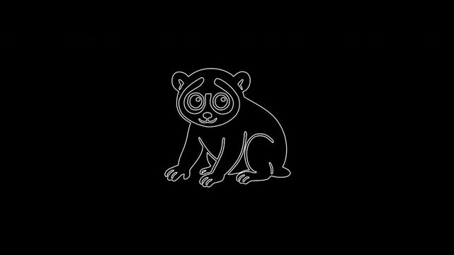 Animated slow loris line drawing appearing on black background
