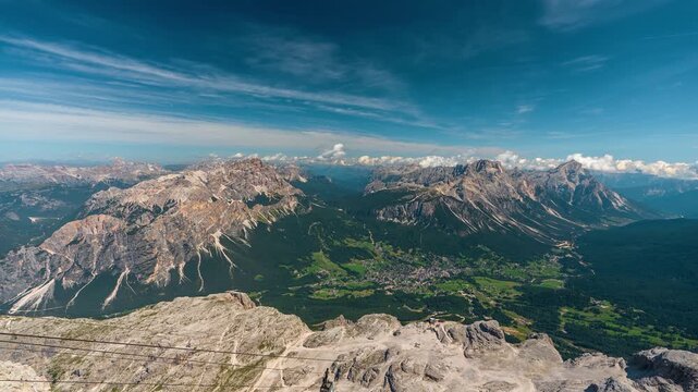 Timelapse of Italian Dolomites From Viewpoint Above Cortina D'Ampezzo and Cable Car Station