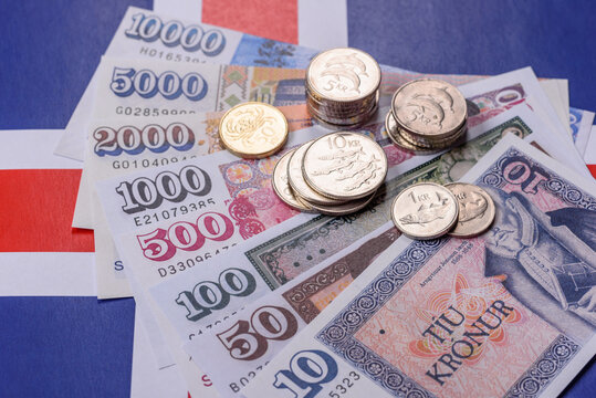 Iceland, Icelandic paper banknotes krona for settlements and financial transactions. Icelandic krona