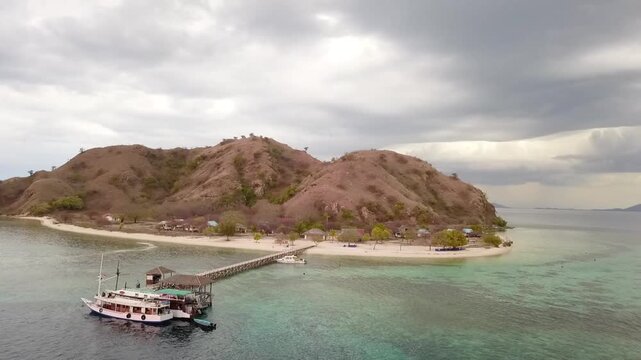 drone view of boat in kanawa island labuan bajo