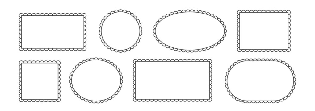 Decorative scallop border frame featuring playful wavy edges and groovy curves. Ideal for stickers, labels, and trendy graphic designs with a fun, retro aesthetic. Vector illustration.