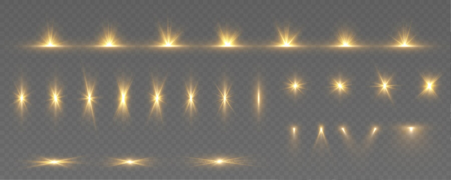 Intense starburst light creates a radiant glowing explosion. Long beams and shimmering highlights enhance the bright visual effect. Isolated transparent PNG.