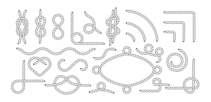  Western rope frame border with nautical knots and vintage cowboy design elements. Classic decorative rope pattern for rodeo badges and maritime illustrations. Vector illustration.