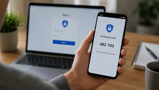 Smartphone displaying MFA verification code for secure login
