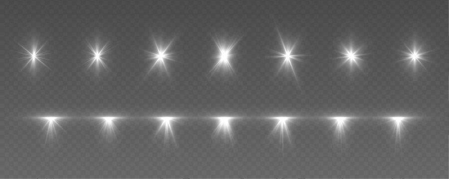 Collection of straight light streaks with radiant shine and soft glow. Fast beams create a clean modern motion effect. Transparent PNG illustration.