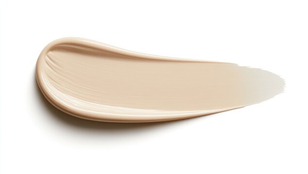 A single smear of beige foundation makeup on a white background.