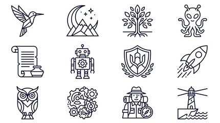 Naklejka premium Minimalist Line Art Icon Set for Web and Branding