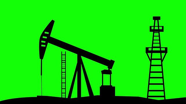 Silhouettes of Working Oil Pumpjacks green screen Animation
