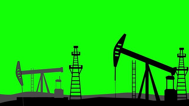 Silhouettes of Working Oil Pumpjacks green screen Animation