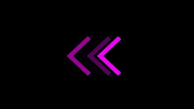 Neon purple chevron arrow animation moving left, abstract directional ui