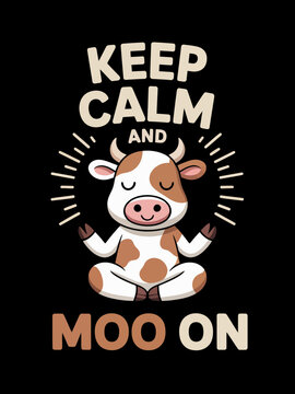 Keep Calm and Moo On meditating cow yoga zen farm animal pun graphic