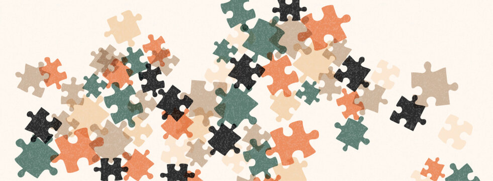 Puzzles background. Beautiful vintage horizontal banner.
