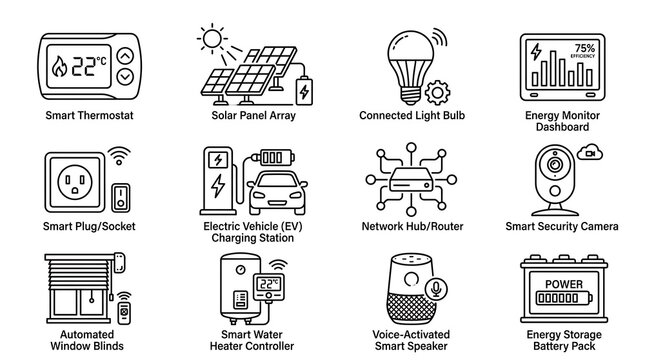 Smart Home and Energy Efficiency Line Icon Set