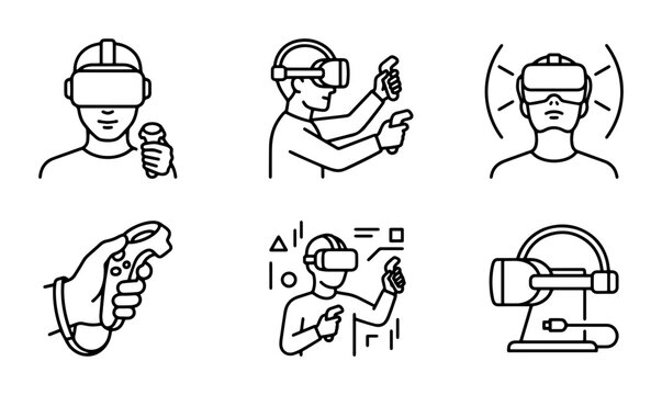 Virtual Reality Icons Set, VR Headset and Controllers, Futuristic Technology Graphics