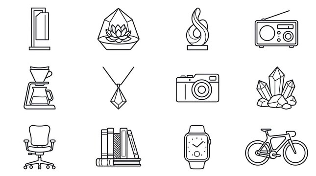 Lifestyle and Home Office Minimalist Line Art Icon Set