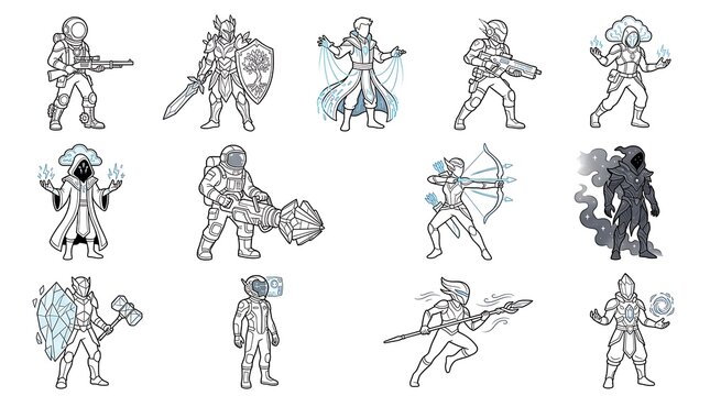 Sci-Fi and Fantasy Character Line Art Set