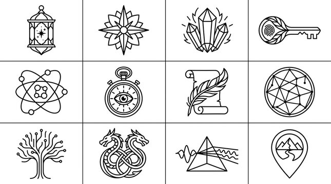 Fantasy and Mystical Line Icon Set for Games and Design