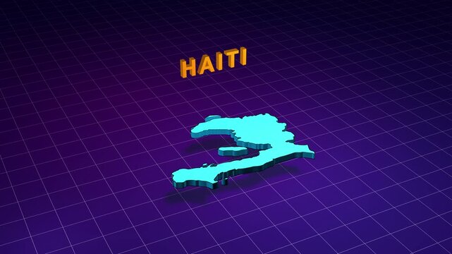 Haiti country map rotating on purple grid