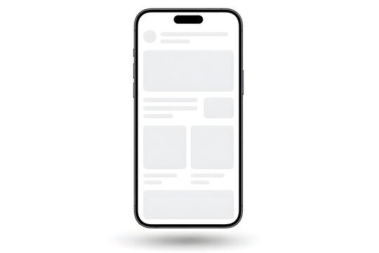 Floating Smartphone with Blank White App Interface and Placeholder UI Blocks