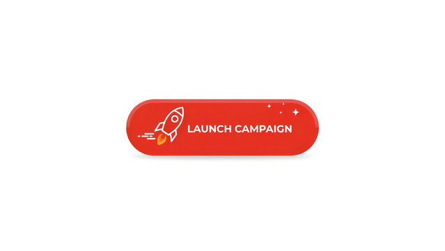 Red launch campaign badge with rocket icon for business promotion and marketing success