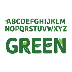 Fototapeta premium Green alphabet letters with leafy texture on white background eco friendly symbol