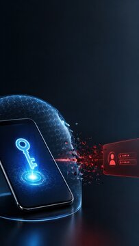 Smartphone digital key targeted by credential attack, mobile access security concept for cybersecurity