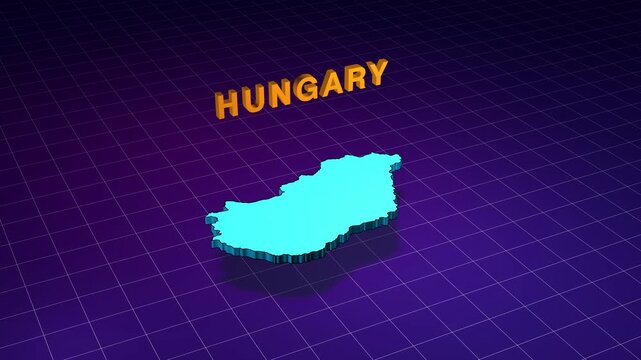 Hungary country map moving in a retro 3d grid animation