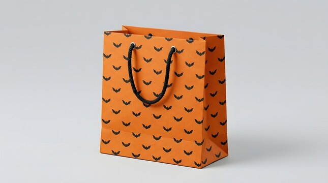 Orange shopping bag with black bats pattern for Halloween shopping