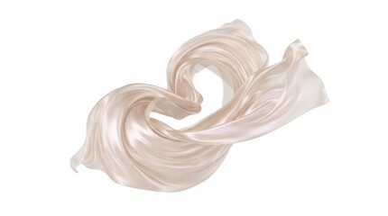 Fototapeta premium Elegant beige satin fabric swirling in mid-air, isolated on white background