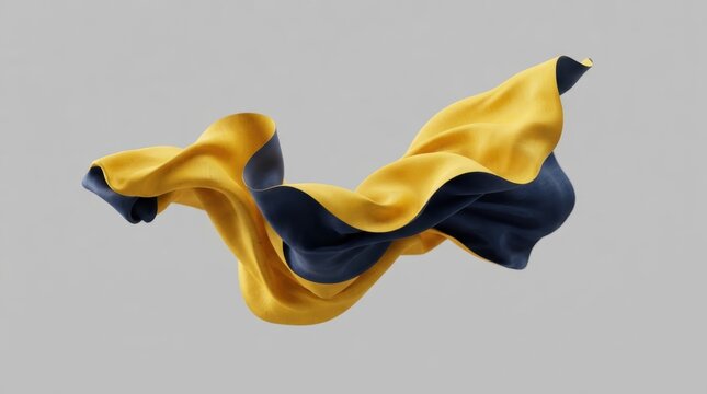 Abstract flowing fabric with yellow and blue colors isolated on gray background