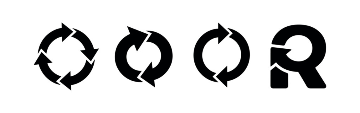 Refresh and Cycle Arrow Icons - Circular and Letter R Reload Symbols