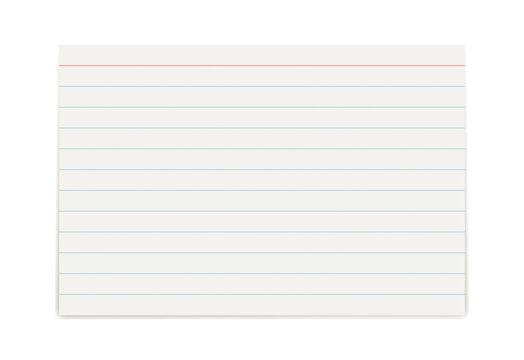 Index card with lined paper. Blank ruled note card with red top line for studying, writing and reminders. Vector