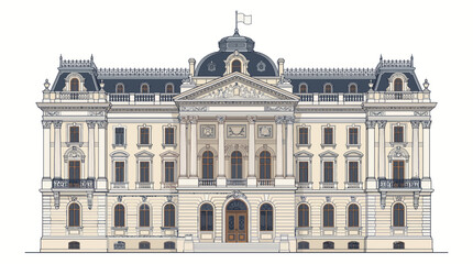 Fototapeta premium Classic European palace building vector illustration isolated on white background
