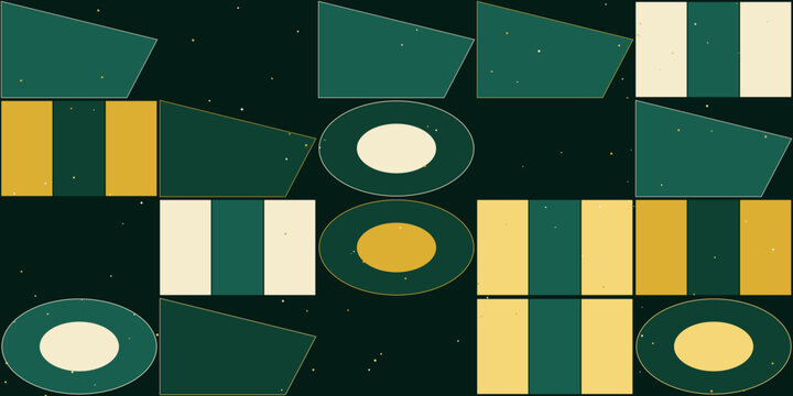 Abstract Geometric Vector Seamless Pattern, Retro Bauhaus Mosaic Shapes Green Yellow Cream