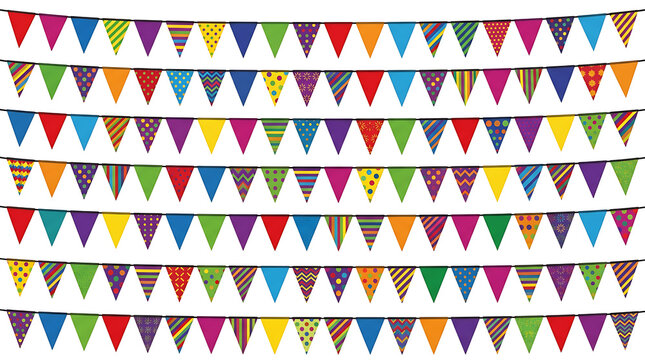 Colorful bunting flags banner set for festive party decoration and celebration background