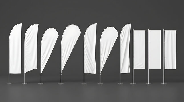 Collection of blank white advertising flags and banners for branding mockup design