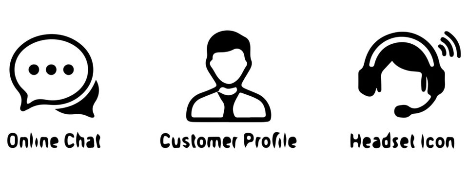 Customer profile online chat and headset support icons with customer