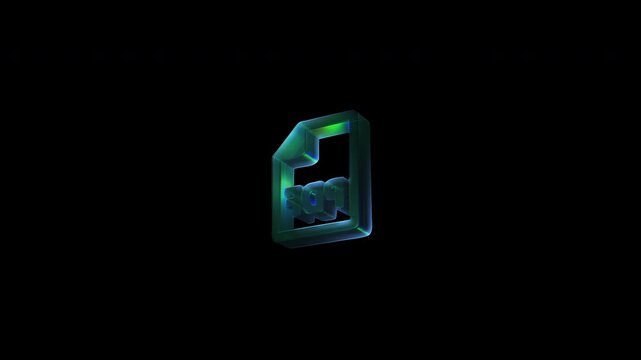 Rotating pdf file symbol animation on black background