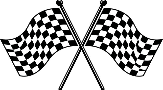 Crossed checkered racing flags vector icon for motorsport competition and finish line design