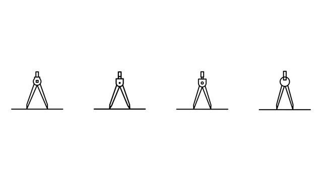 Set of four compasses icons illustrating drawing or drafting tools on white background.