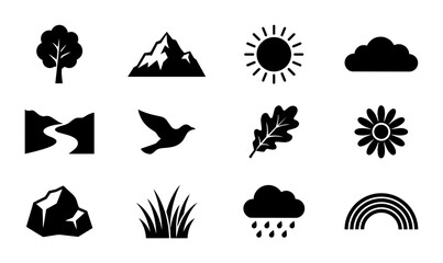 Fototapeta premium Nature Icons Set, 12 Vector Elements for Environmental Design, Landscape Graphics, Outdoor Themes, and Eco Concepts