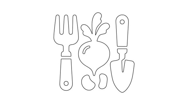 Garden tools with beetroot icon animation