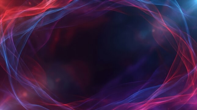 Abstract red blue purple smoke swirls framing a dark void