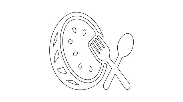 Watermelon slice with fork and spoon icon animation