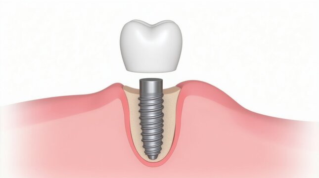 Ilustraci&oacute;n m&eacute;dica detallada en 3D de un implante dental que sustituye a un diente ausente