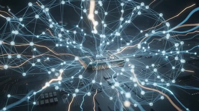 Neural Network Artificial Intelligence AI Circuit Connection Vector Illustration