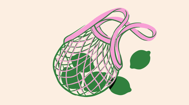 Eat well live well. Lime local farm. Organic fruit farm. Lime fruit artwork. Eco friendly shopping bag design.
