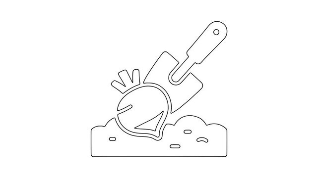 Garden trowel planting beetroot icon animation